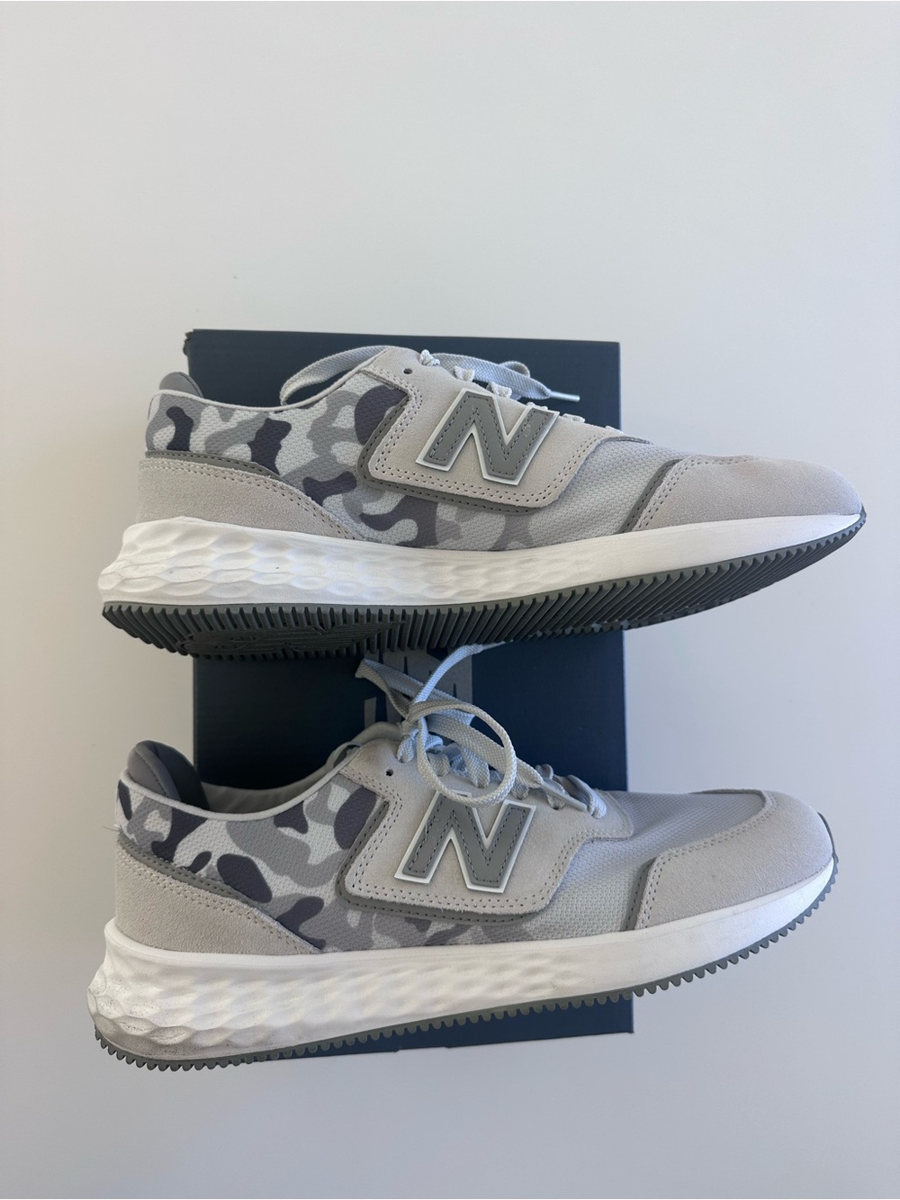 New Balance Men’s x70 Light Gray Camouflage Sneakers